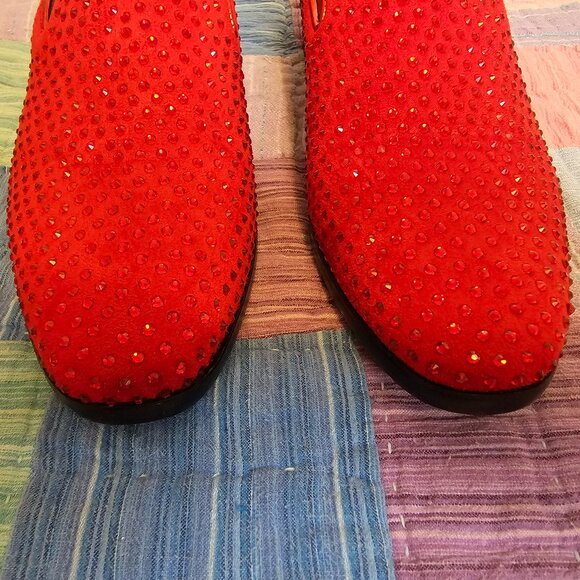 Alberto Fillini Red Velvet and Rhinestone Slip on Loafers, Size 8.5 Men’s - Picture 6 of 7